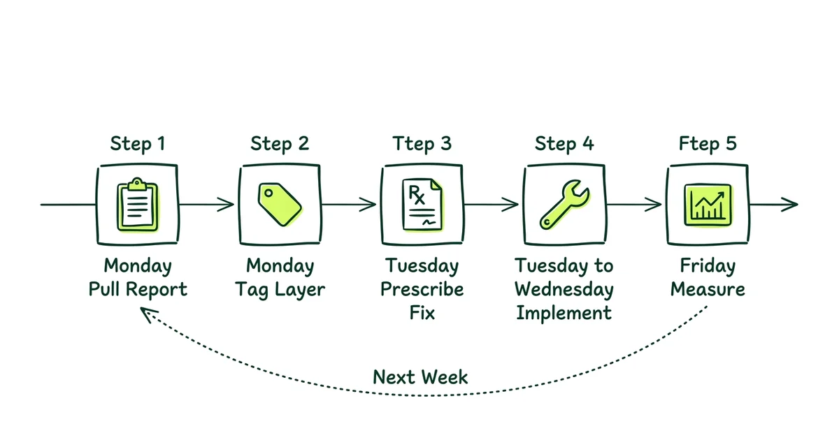 Weekly diagnostic routine for Meta ads - 5 step cycle