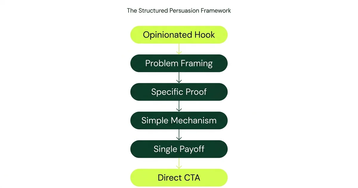 The Structured Persuasion Framework — Hook, Problem, Proof, Mechanism, Payoff, CTA